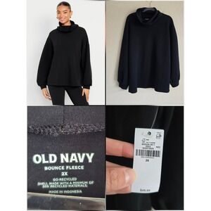 Old Navy Bounce Fleece Funnel Neck Tunic Pullover Top Black Size 2X NWT